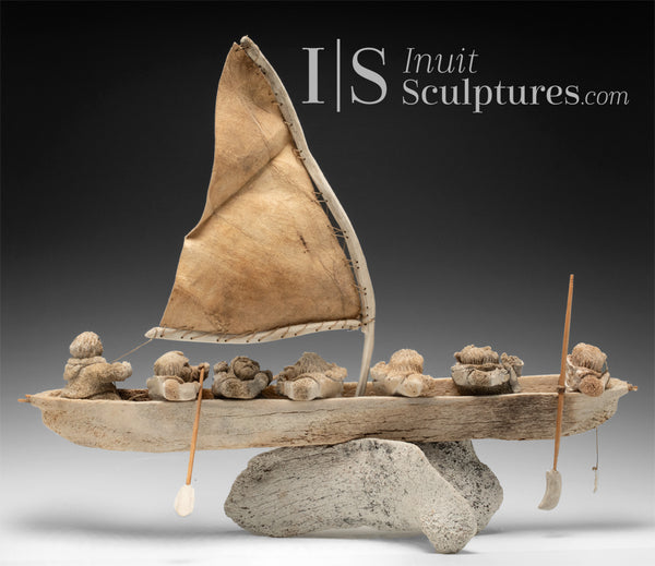 RESERVED 24" Masterpiece Whale Bone Umiak (Boat) by Bob Kussy & Goota Ashoona *AHOY!*