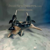 9” Narwhals Mother and Calf by Isaaci Oqutaq