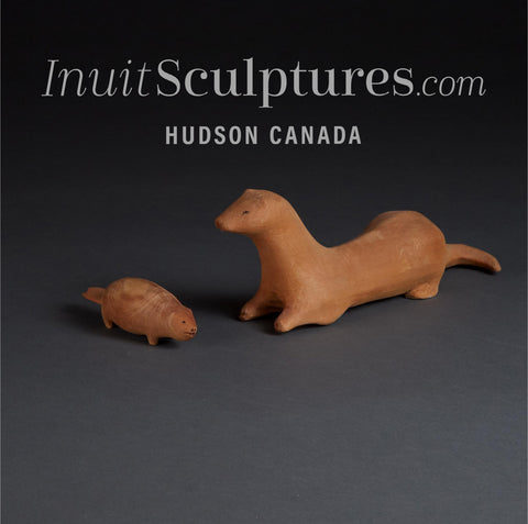 VINTAGE 9" Wood Carved Otter and Friend by Jack Haggerty *Slippery Slope*