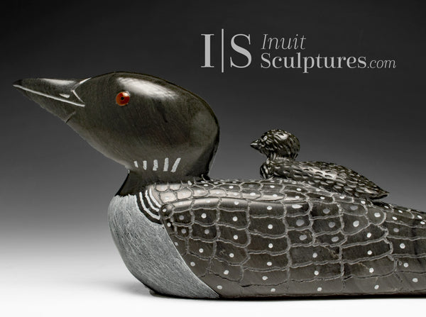 14" SIGNATURE Loon & Chick by Jimmy Iqaluq *Escaping The Floods*