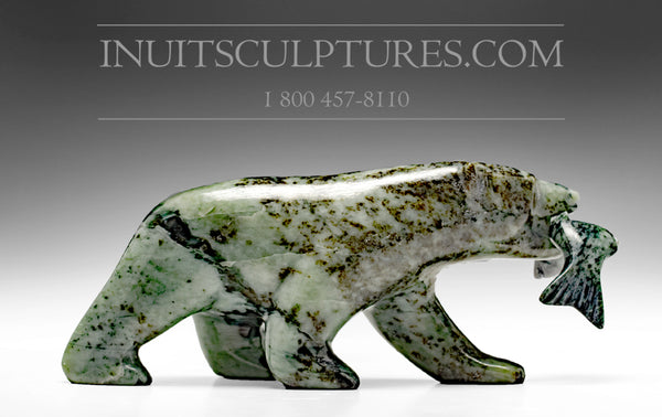 8" Green Bear with Fish by Allan Sheutiapik