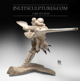 36" Mother & Child riding on Bird Whalebone Collage by World Famous James Alivaktuk