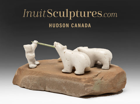 6" Young Hunter & Polar Bears by Jamesie Natsiapik *New Friends*